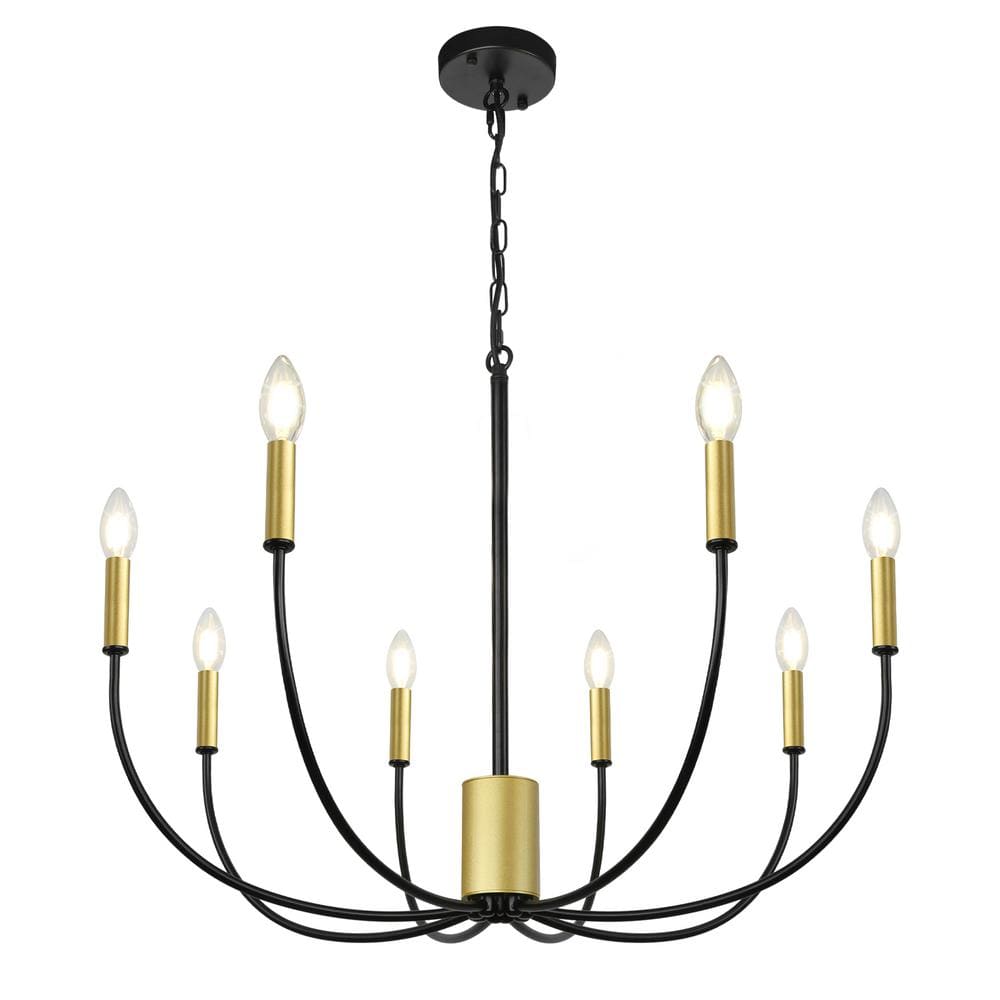 8-Light Black and Gold Modern Candle Style Farmhouse Rustic Industrial Chan