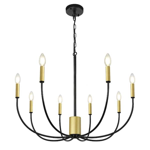 Unbranded 8-Light Black and Gold Modern Candle Style Farmhouse Rustic Industrial Chandelier 28 in. for Dining Room Bedroom Foyer