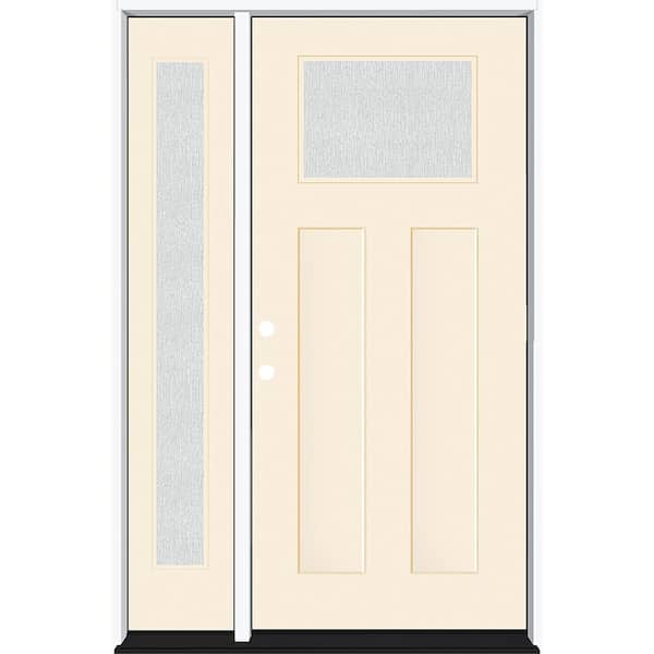 Steves & Sons Legacy 53 in. x 80 in. 1/4 Toplite Rain Glass RHIS Primed Linen Finish Fiberglass Prehung Front Door w/14 in. SL