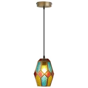Beatrix 1-Light Gold Pendant Light with Novelty Multicolor Glass Shade