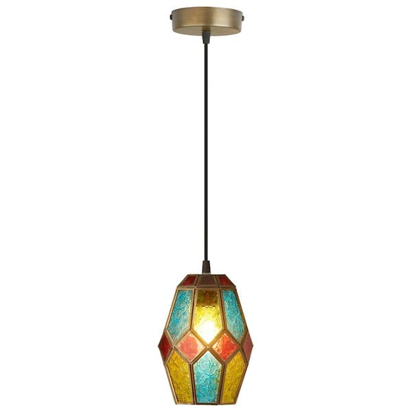 River of Goods Beatrix 1-Light Gold Pendant Light with Novelty Multicolor Glass Shade