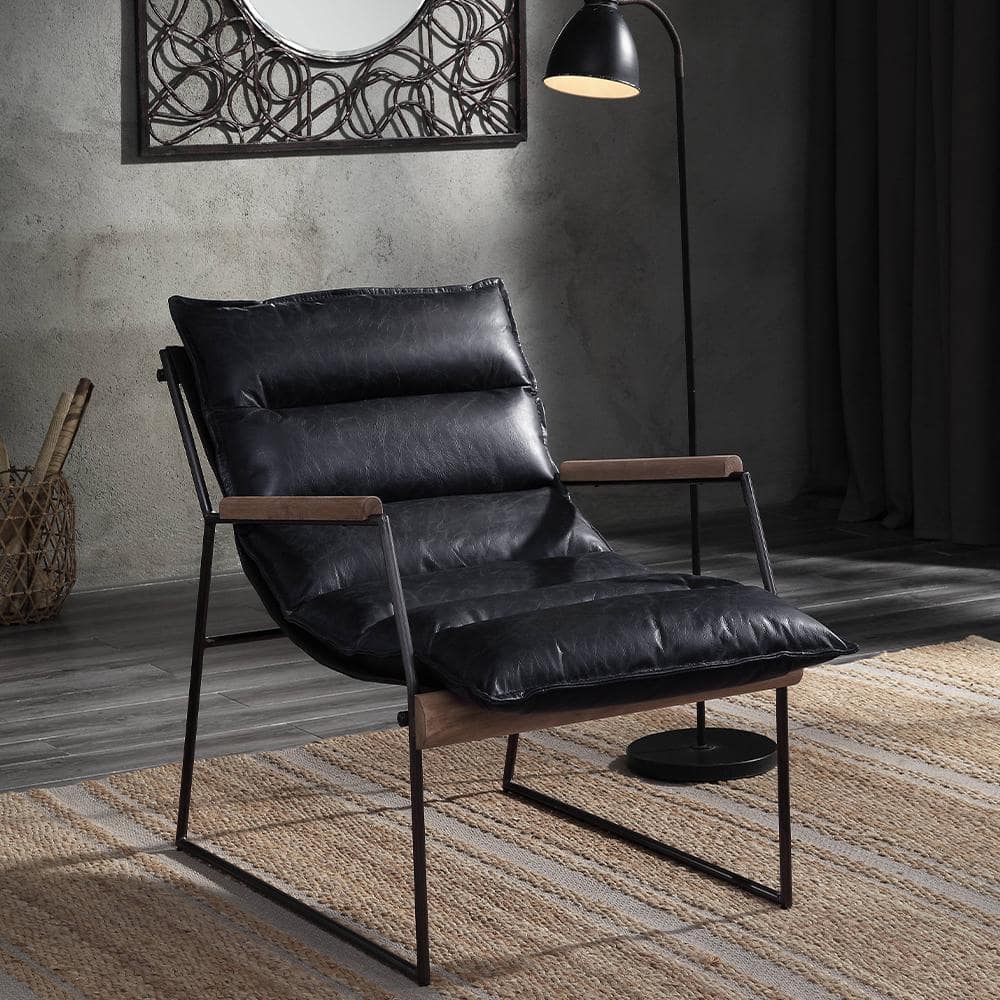 Modern Slipper Accent Chair in Distressed Black Leather