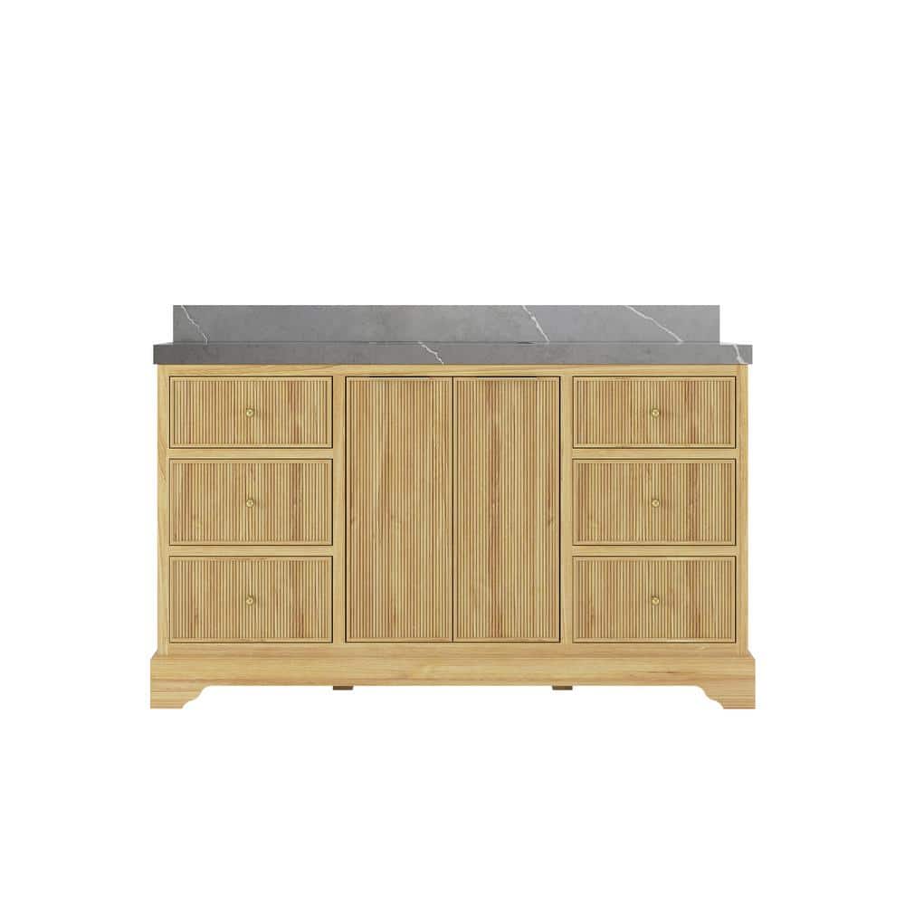 Austin Teak 60 in. W x 22 in. D x 36 in. H Single Sink Bath Vanity in Light Teak with 2 in. Piatra Quartz Top price history on PriceWatchPro