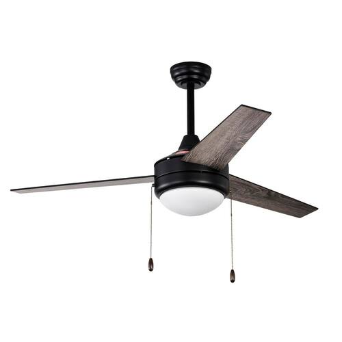 52 in. Indoor Black 3-Blade Reversible Ceiling Fan with Light Kit and Pull Chain Lighting
