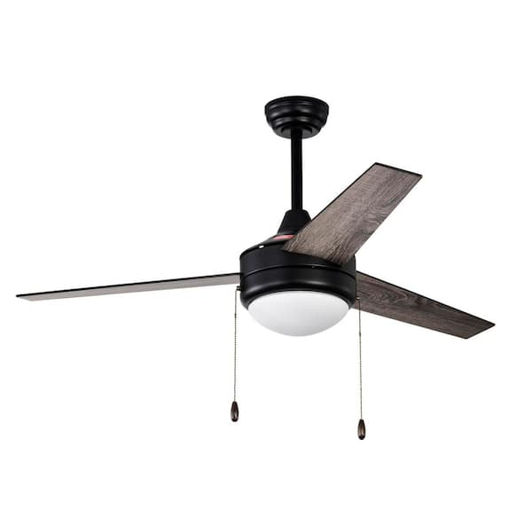 52 in. Indoor Black 3-Blade Reversible Ceiling Fan with Light Kit and Pull Chain