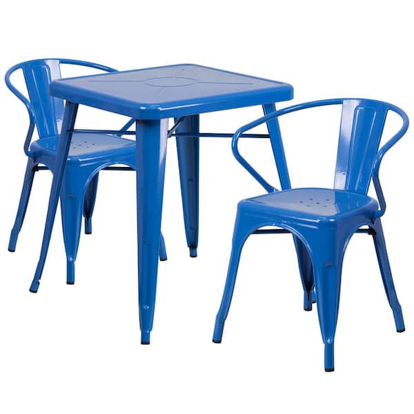 Carnegy Avenue 3-Piece Metal Square Outdoor Bistro Set in Blue