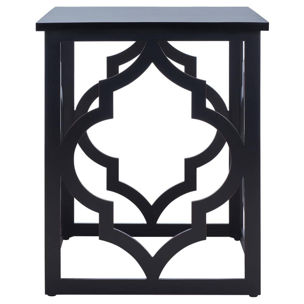 Milo Black Wood and Metal Lattice Accent Table
