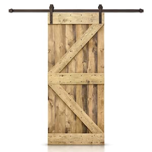 30 in. x 84 in. Distressed K Series Weather Oak DIY Solid Pine Wood Interior Sliding Barn Door with Hardware Kit