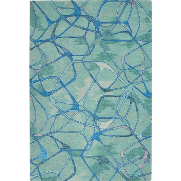 Nourison Symmetry Aqua Blue 5 ft. x 8 ft. Abstract Contemporary Area Rug
