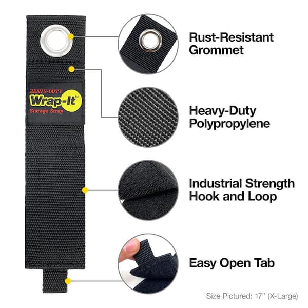 13 in. Heavy-Duty Storage Strap - Multi-Purpose Hook and Loop Extension Cord Strap with Grommet in Black (6-Pack)