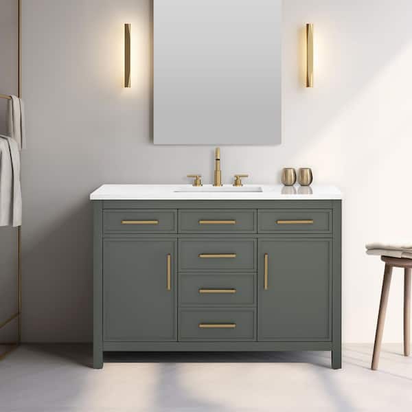 Cooper 48 in. W Bath Vanity in Vintage Green with Engineered Stone Top in Ariston White with White Sink