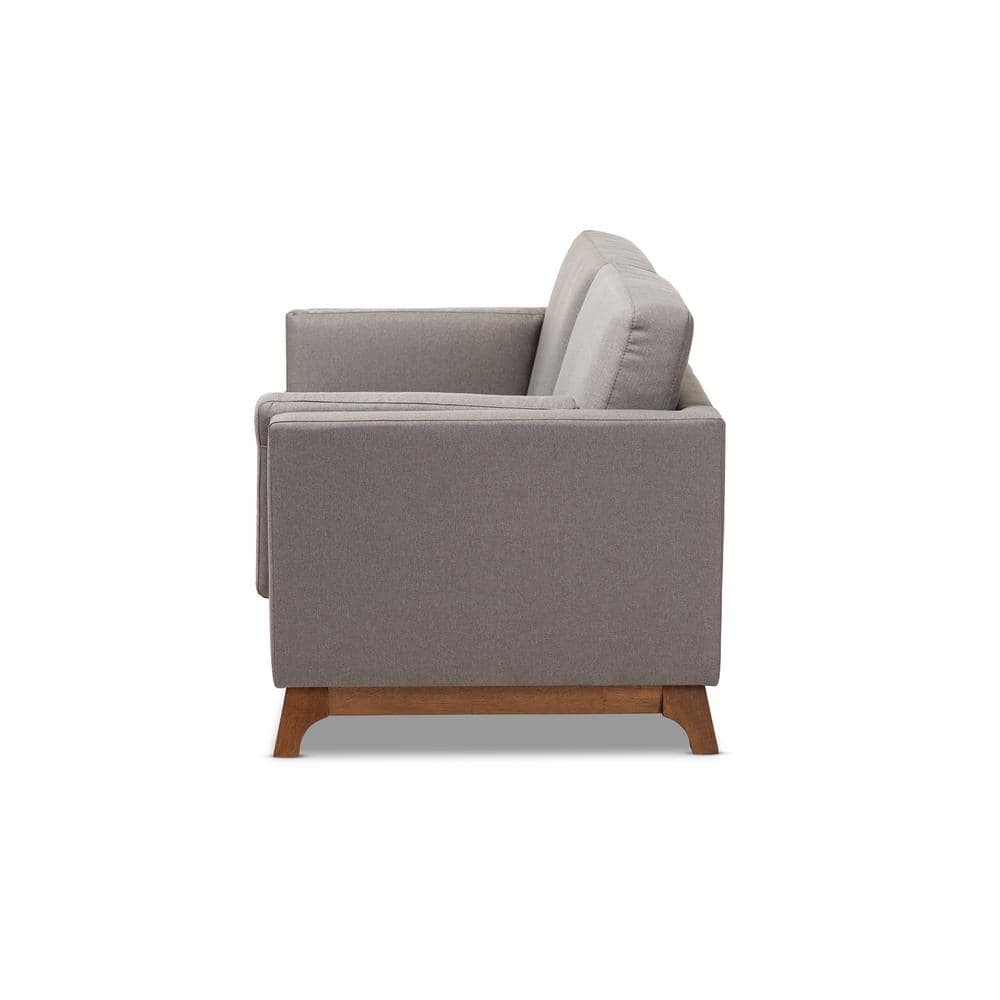 Sava Gray Fabric Upholstered Walnut Wood 2-Seater Loveseat