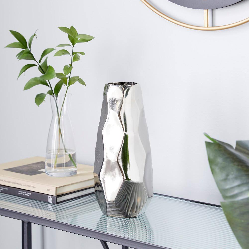 Medium Geometric Silver Aluminum Decorative Vase