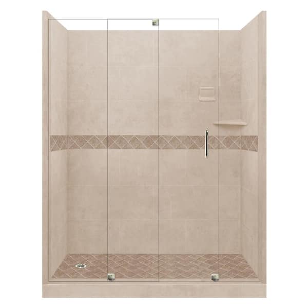 American Bath Factory Espresso Diamond Slider 34 in. x 60 in. x 80 in. Left Drain Alcove Shower Kit in Brown Sugar and Nickel Hardware