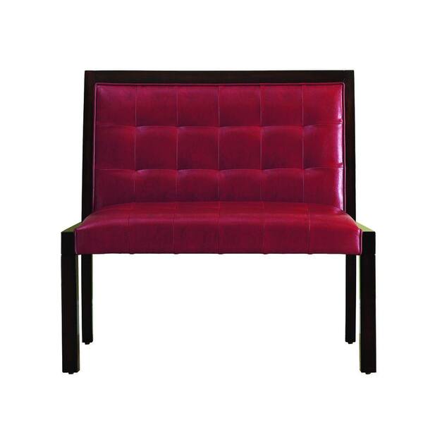 Monarch Specialties 48 in. L Burgundy Leather-Look and Cappuccino Wood Bench