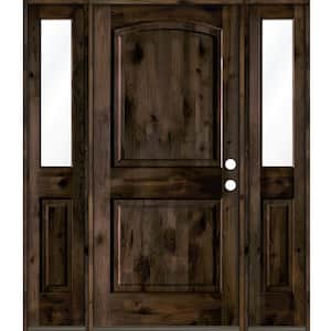 58 in. x 80 in. Knotty Alder 2-Panel Left-Hand/Inswing Clear Glass Black Stain Wood Prehung Front Door with Sidelites