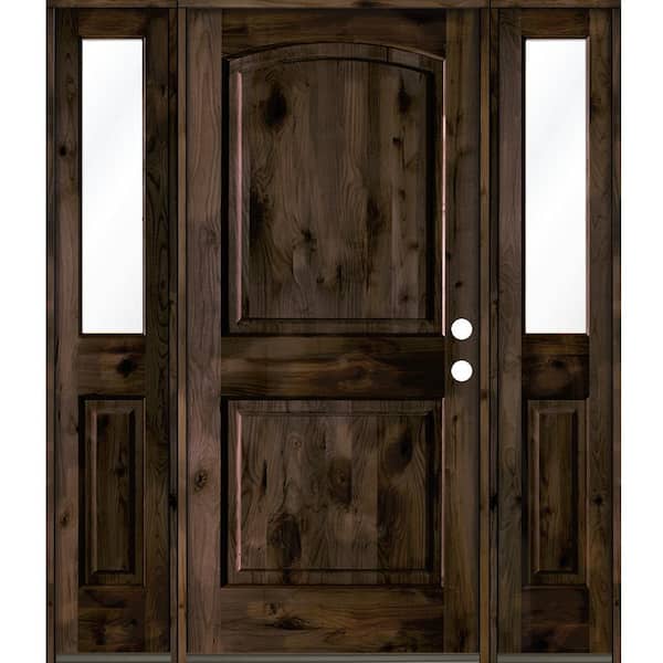 Krosswood Doors 70 in. x 80 in. Knotty Alder 2-Panel Left-Hand/Inswing Clear Glass Black Stain Wood Prehung Front Door with Sidelites