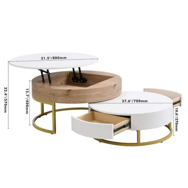 Modern Nesting 31.5 in. Golden White Round MDF Lift-top Coffee Table with  Drawers YYmd-CA-16 - The Home Depot