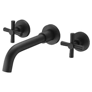 Modern Double Handle Wall Mounted Bathroom Faucet in Matte Black