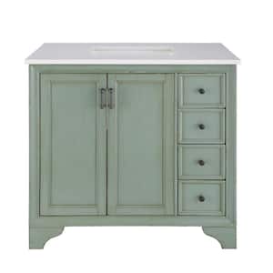 Hazelton 37 in. W x 22 in. D Vanity in Antique Green with Engineered Stone Vanity Top in Crystal White with White Sink