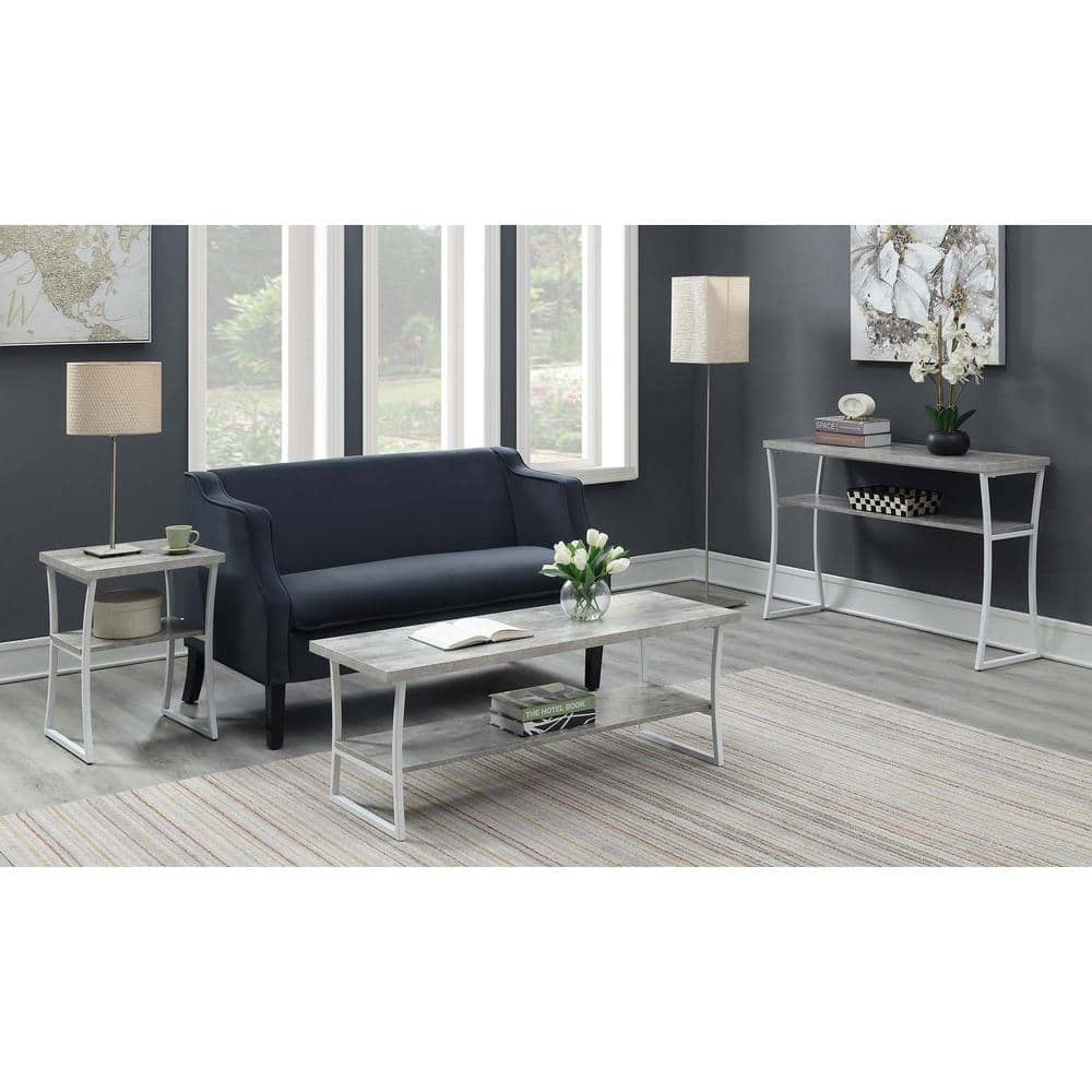 Gray Faux Birch Wood and White Metal Frame End Table