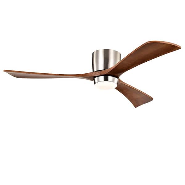 52 in. Indoor Brushed Nickel 3 Solid Wood Blades Integrated LED Ceiling Fan with Remote Control and Reversible DC Motor