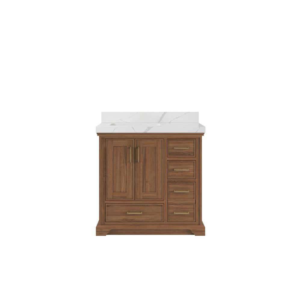 "Charlotte 36 in. W x 22 in. D x 36 in. H Left Offset Sink Bath Vanity in Dark Natural with 2"" Calacatta Laza Qt. Top" price history on PriceWatchPro