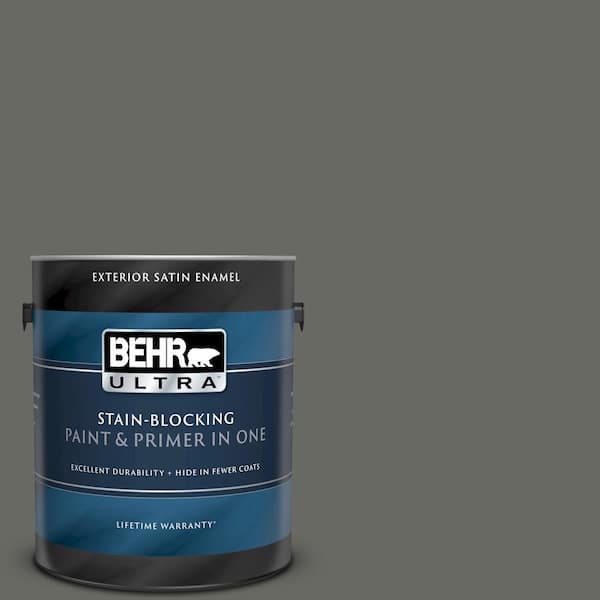 BEHR ULTRA 1 gal. #UL200-2 Mined Coal Satin Enamel Exterior Paint and Primer in One