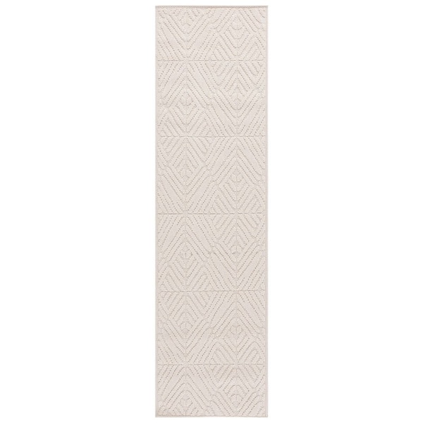 SAFAVIEH Global Light Beige/Ivory 2 ft. x 8 ft. Solid Chevron Checkered Indoor/Outdoor Runner Rug