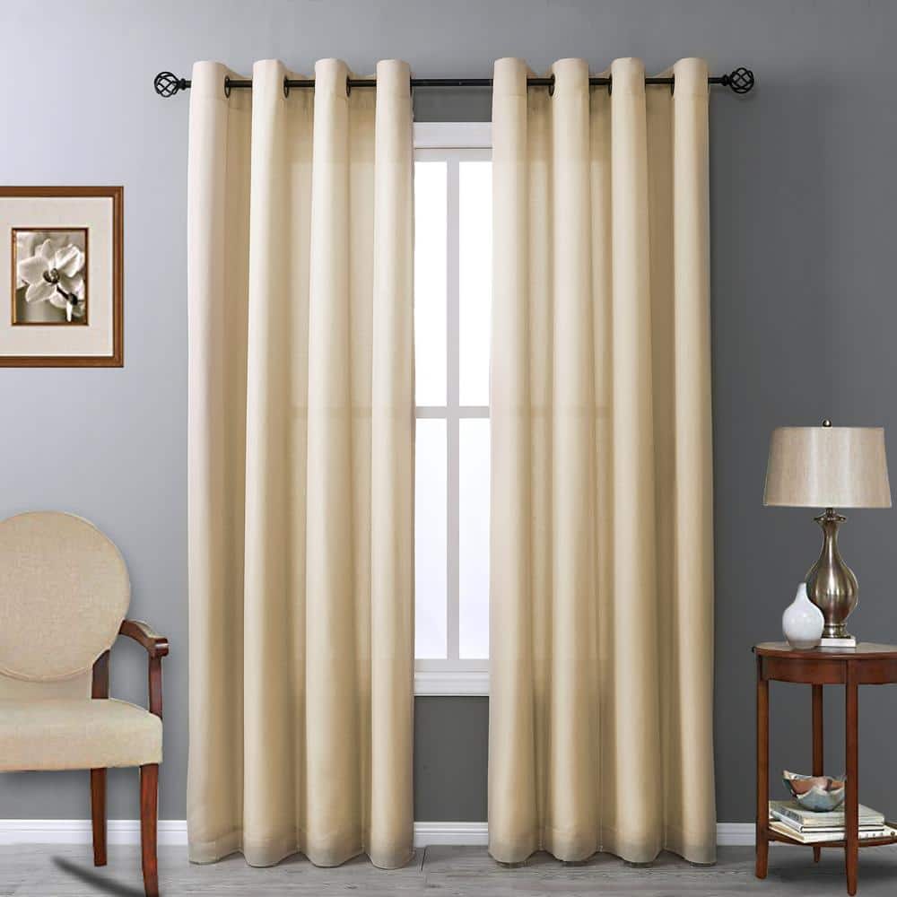 Ivory Sheer Polyester Grommet Panel with Lace Detail