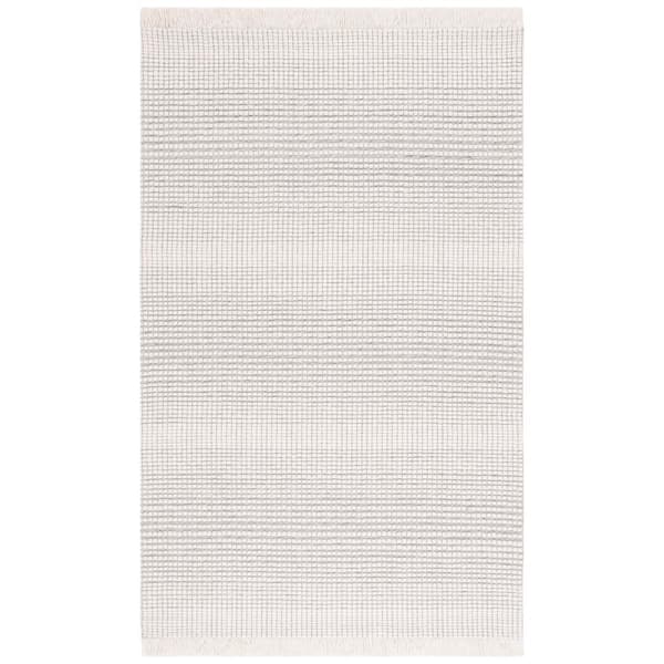 SAFAVIEH Marbella Ivory Grey Doormat 3 ft. x 5 ft. Border Plaid Area Rug