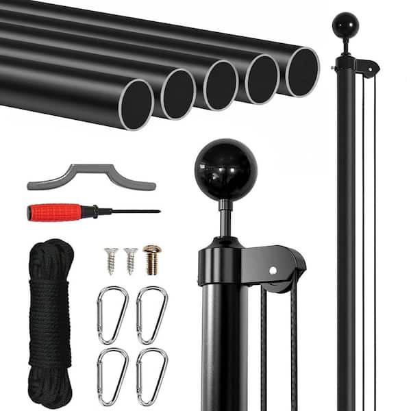 25 ft. Outdoor Black Heavy Duty Aluminum Decoration Detachable Sectional Halyard Flagpole Kit