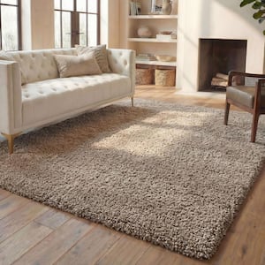 California Shag Taupe 8 ft. x 10 ft. Solid Area Rug