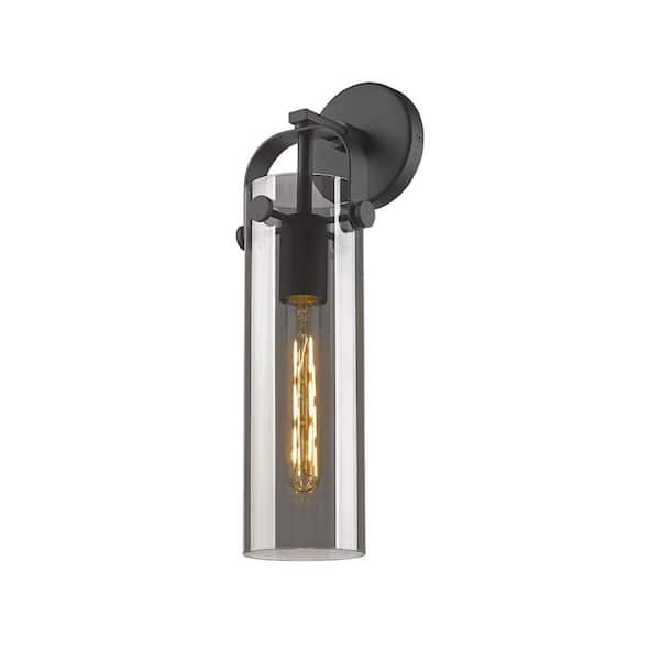 Pilaster 1-Light Matte Black Wall Sconce with Glass Shade