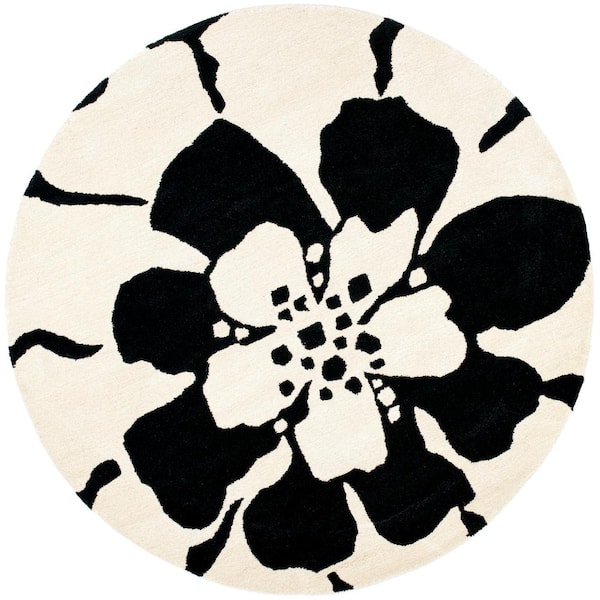 SAFAVIEH Soho Black/White 6 ft. x 6 ft. Round Floral Area Rug