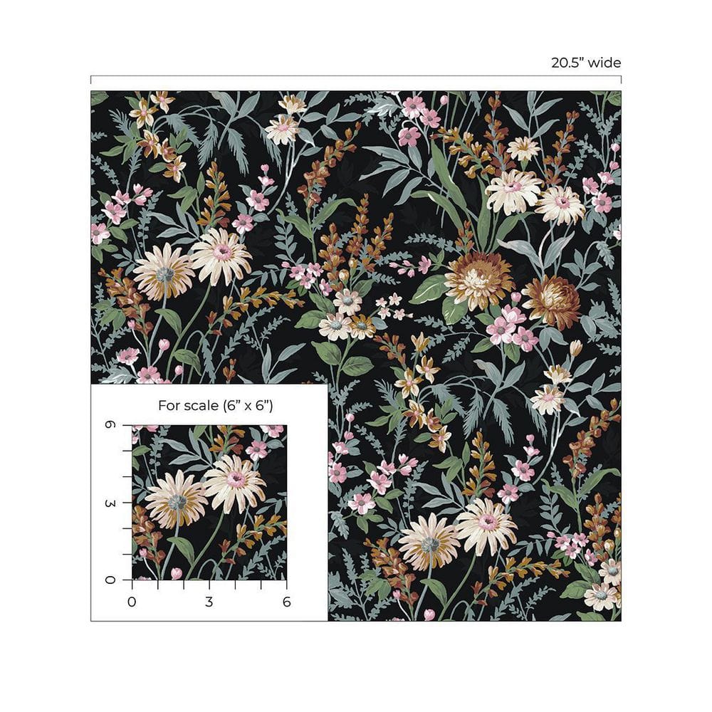 Onyx Vintage Floral Peel and Stick Wallpaper Roll