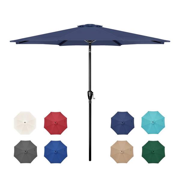 JimsMaison 9 ft. Steel Market Umbrella in Dark Blue with Sturdy 8 Rids and Powder Coated Pole