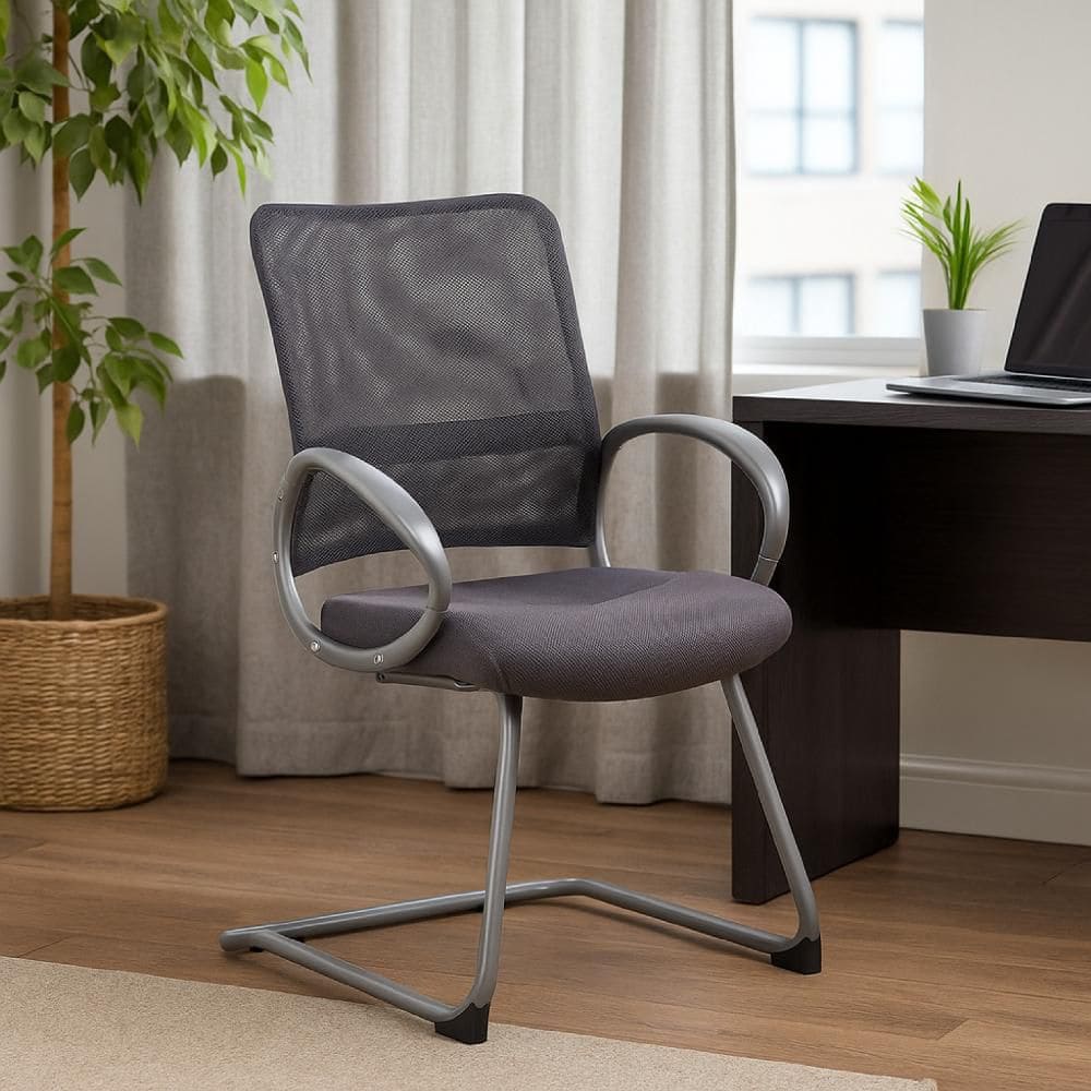 Toi Mesh Upholstered Ergonomic Office Guest Chair in Charcoal Gray and Pewter Gray with Non-Adjustable Arms