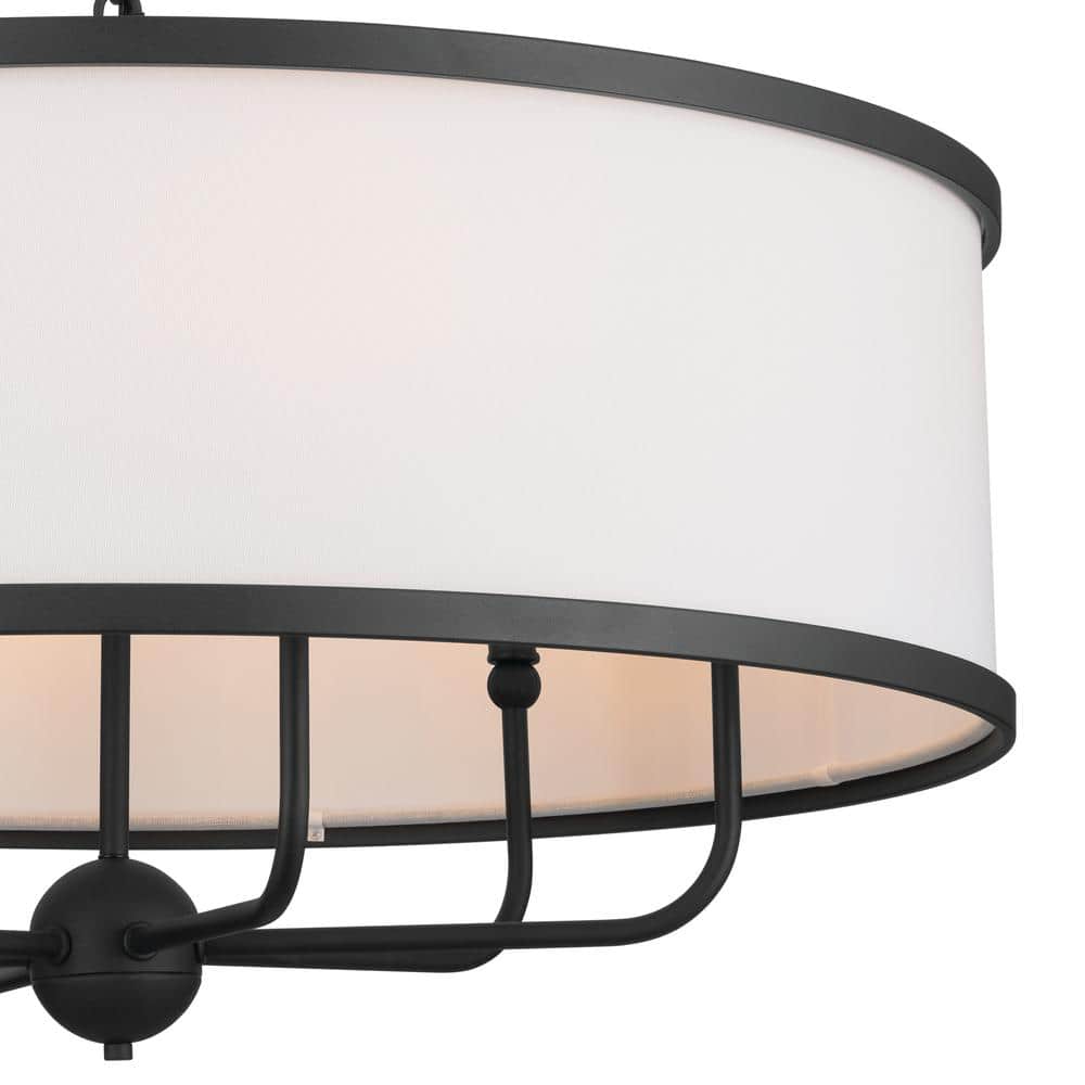 Elegant Textured Black 6-Light Chandelier with Fabric Shade