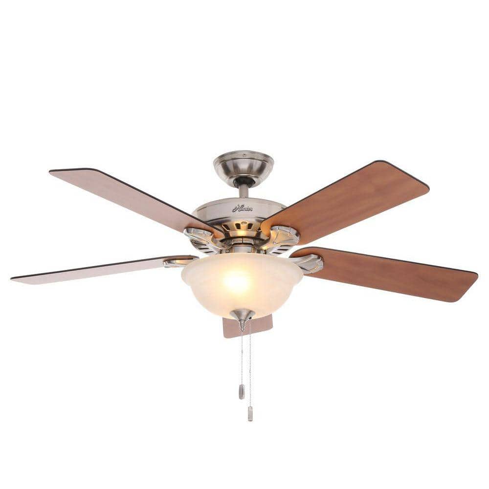 Hunter Pros Best Five Minute 52 In Indoor Brushed Nickel Ceiling Fan With Light Kit 53249 The Home Depot