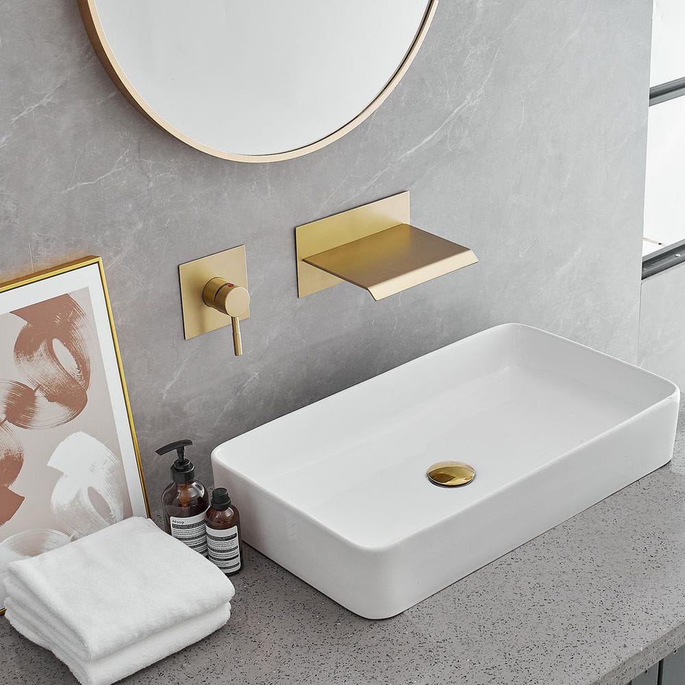 Brushed Gold Wall-Mounted Single-Handle Waterfall Bathroom Faucet
