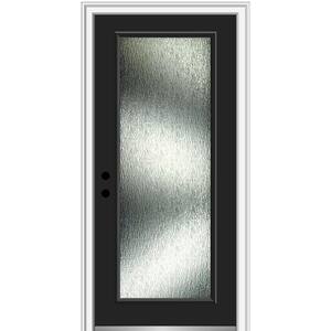 Rain Glass 34 in. x 80 in. Right-Hand Inswing Full Lite Painted Black Prehung Front Door on 4-9/16 in. Frame