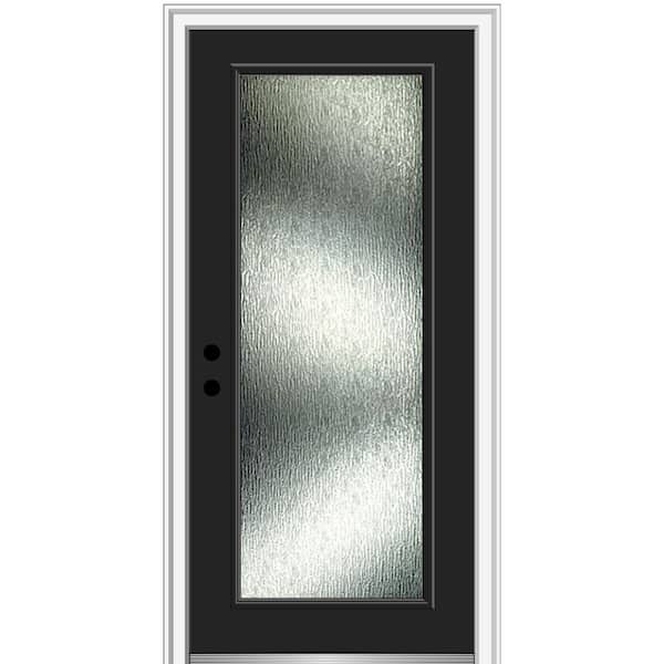 MMI Door 32 in. x 80 in. Right-Hand/Inswing Rain Glass Black Fiberglass Prehung Front Door on 4-9/16 in. Frame