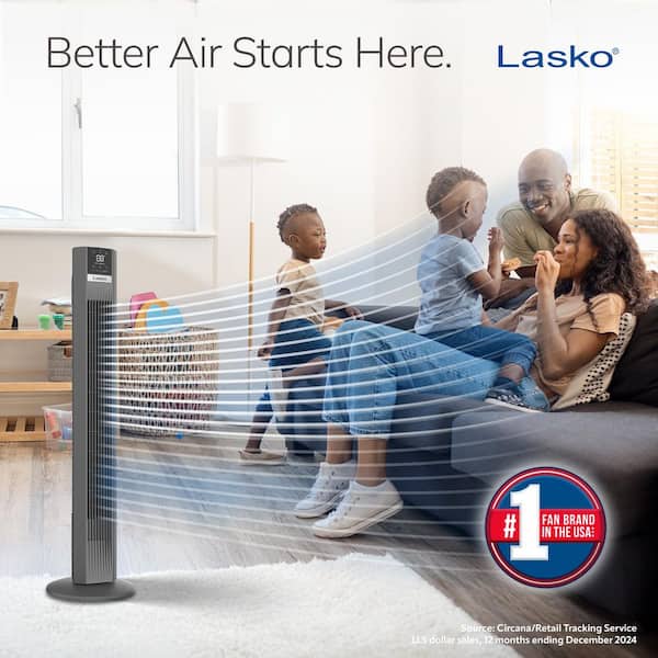 Xtra Air 48 in. 12-Speed Smart Tower Fan in Gray w/ DC Motor, Works w/ Alexa, Google, Whisper Quiet, Remote, 12 in. Dia