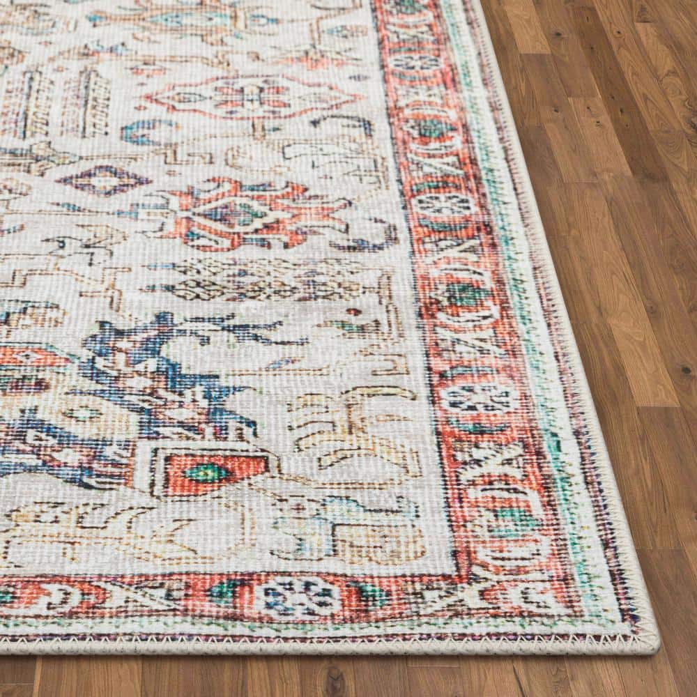 Pomona Ivory Medallion 5'x7' Chenille Flat-Weave Washable Rug
