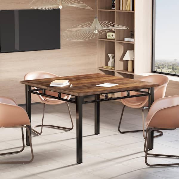 BYBLIGHT Moroni 39.4 in. Rustic Brown and Black Wood Computer Desk, Square Meeting Seminar Table for 4-People