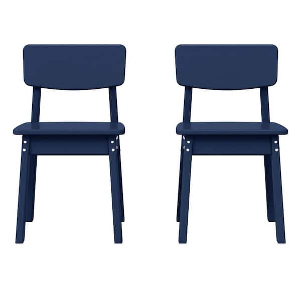 Modern Mini Children's Outdoor Patio All Weather HDPE Plastic Dining Chair for Kids (Set of 2), Navy Blue