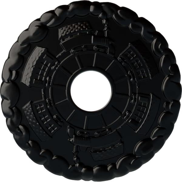 Ekena Millwork 1" x 18-1/2" x 18-1/2" Polyurethane Kendall Train Station Ceiling Medallion, Hand-Painted Jet Black