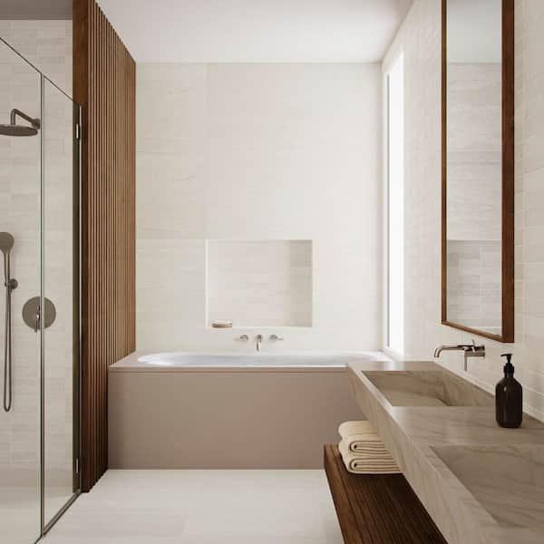 Ardino White 11.81 in. x 23.62 in. Limestone Look Matte Porcelain Floor and Wall Tile (13.55 sq. ft. / Case)