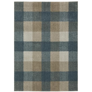 Apex Blue Doormat 3 ft. x 5 ft. Casual Geometric Plaid Polyester Indoor Area Rug